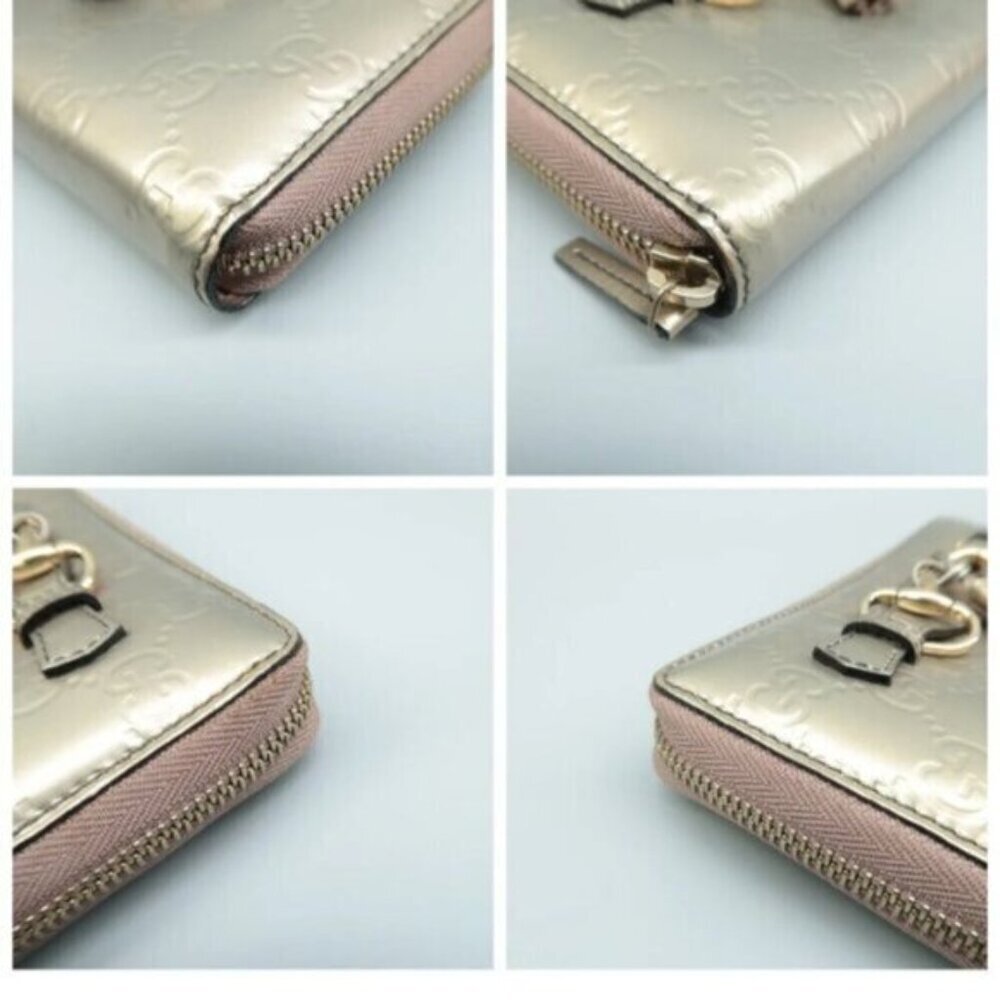 Authentic Gucci Champaigne Metallic Gold GG Tassel Zip Around Wallet - Picture 7 of 12